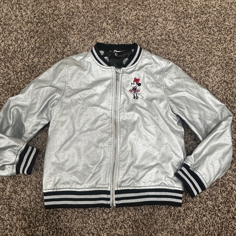 Disney Girls Minnie Mouse Silver Metallic Jacket Size 9/10